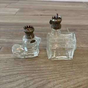 Vintage Log Cabin & Shoe Embossed Patterned Kero Oil Finger Lamp Hong Kong